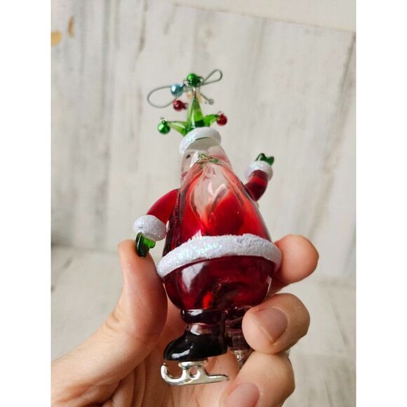 Santa ice skating glass ornament funny Xmas set tree - Picture 13 of 16